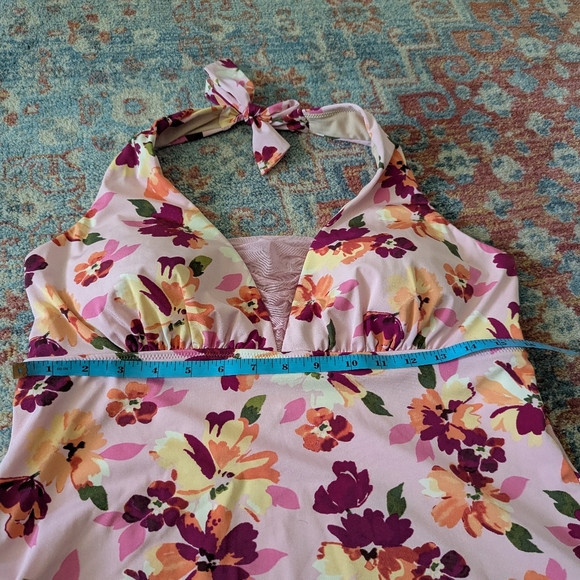 Lands End Tankini Halter Top Women's 12 Pink/Yellow Floral Mesh Accent Bra 111 - Picture 8 of 9